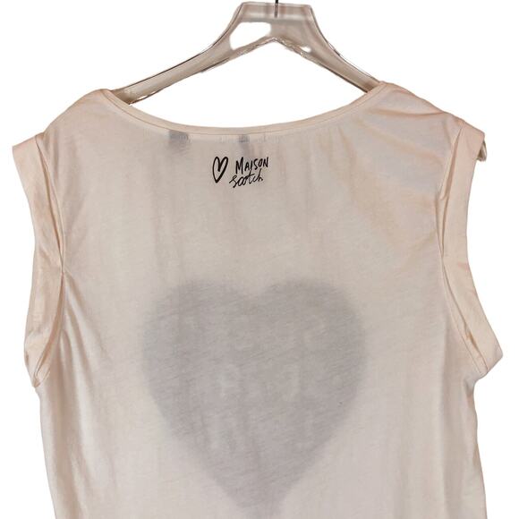 Maison Scotch Womens Graphic T-Shirt XL White Scoop Neck Cap Sleeve Lightweight - Picture 7 of 10